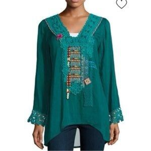 Johnny Was Teal Embroidered Tunic